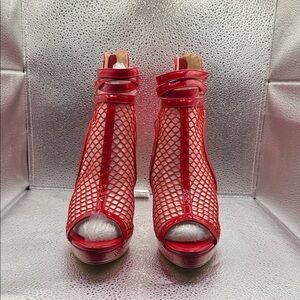 Red Mesh Patent Leather Women's Shoes
